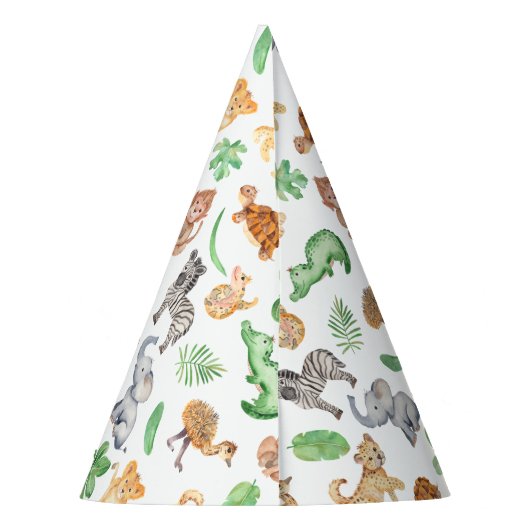 Oerwoud Safari Animals Kids Verjaardag Feesthoedjes (Achterkant)
