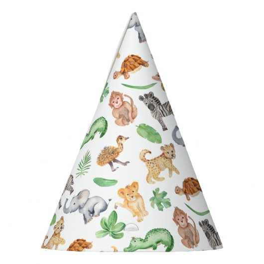 Oerwoud Safari Animals Kids Verjaardag Feesthoedjes (Links)
