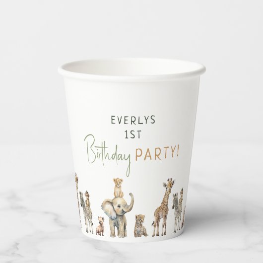 Oerwoud Safari Animals Kids Verjaardagsfeest Papieren Bekers (Achterkant)