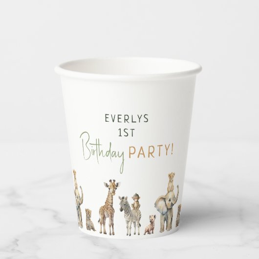 Oerwoud Safari Animals Kids Verjaardagsfeest Papieren Bekers (Voorkant)