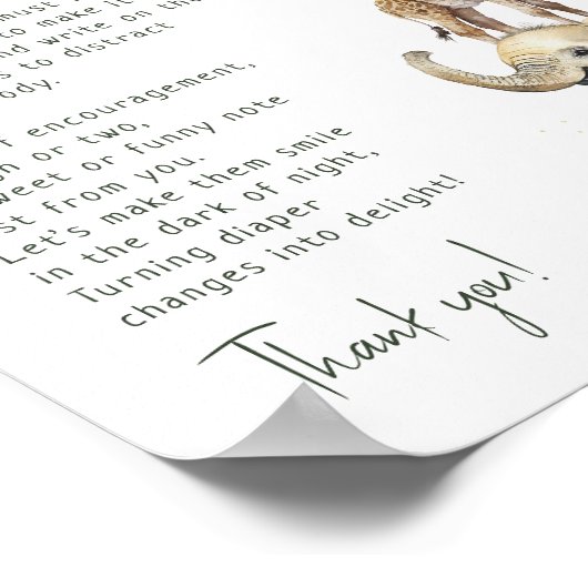 Oerwoud Safari Animals Late Night Luiers Sign Poster (Hoek)