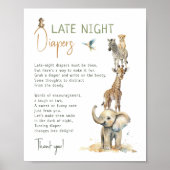 Oerwoud Safari Animals Late Night Luiers Sign Poster (Voorkant)