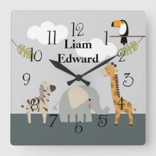 Oerwoud Safari Animals Nursery Wall Clock Vierkante Klok