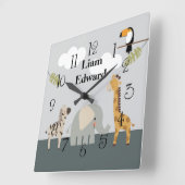 Oerwoud Safari Animals Nursery Wall Clock Vierkante Klok (Hoek)
