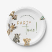 Oerwoud Safari Animals Party Time Kids Verjaardag Papieren Bordje (Voorkant)