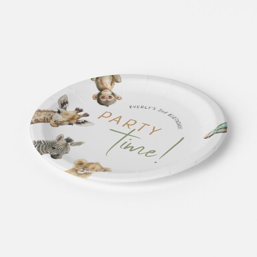Oerwoud Safari Animals Party Time Kids Verjaardag Papieren Bordje (Gekanteld)