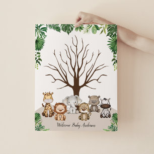 Oerwoud Safari Animals Thumbprint Tree Guestbook Poster