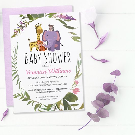 Oerwoud Safari Animals Waterverf Baby shower Kaart