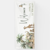 Oerwoud Safari Animals Welkom Verjaardagsfeest Spandoek (Verticaal)