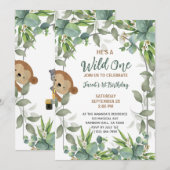 Oerwoud Safari Animals Wild One 1st Birthday Boy Kaart (Voorkant / Achterkant)