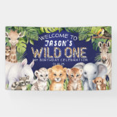 Oerwoud Safari Animals, Wild One Navy Blue Welkom Spandoek (Horizontaal)