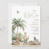 Oerwoud Safari Animals "Wild One" Verjaardagsfeest Kaart (Voorkant)