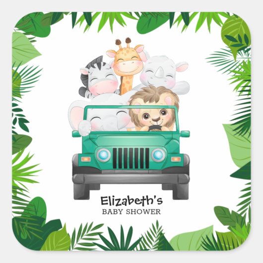 Oerwoud Safari Baby Animals Vierkante Sticker (Voorkant)