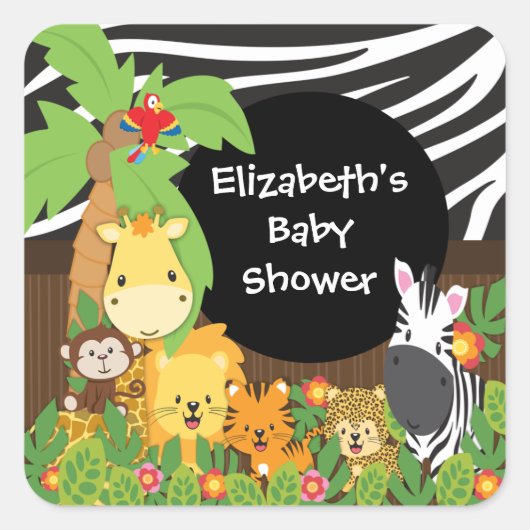 Oerwoud Safari Baby Dieren Baby shower Stickers (Voorkant)