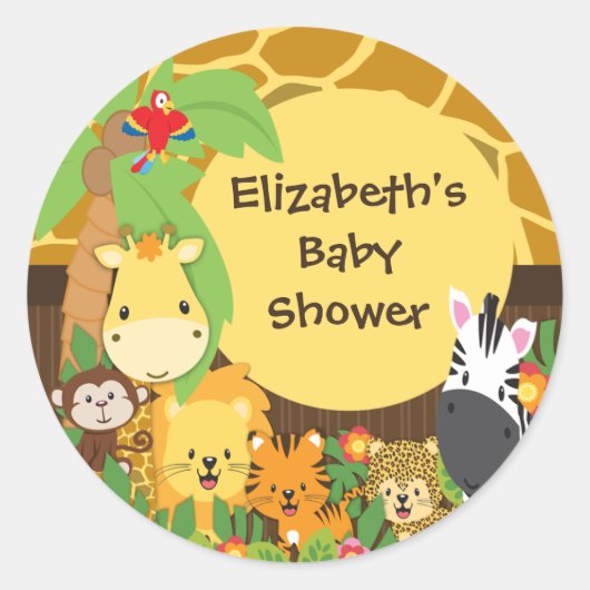 Oerwoud Safari Baby Dieren Baby shower Stickers (Voorkant)
