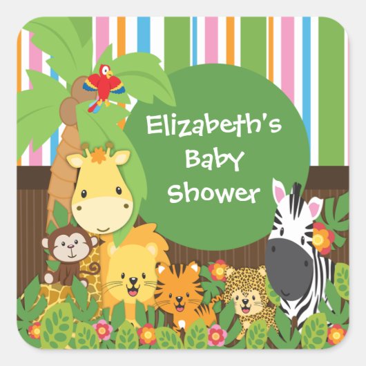 Oerwoud Safari Baby Dieren Baby shower Stickers (Voorkant)