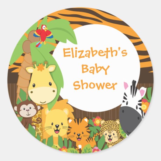Oerwoud Safari Baby Dieren Baby shower Stickers (Voorkant)