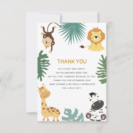 oerwoud Safari baby shower Dank u kaart (Voorkant)