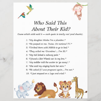 Oerwoud Safari Baby shower Games Flyer