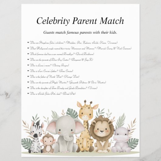 Oerwoud Safari Baby shower Games Flyer (Voorkant)