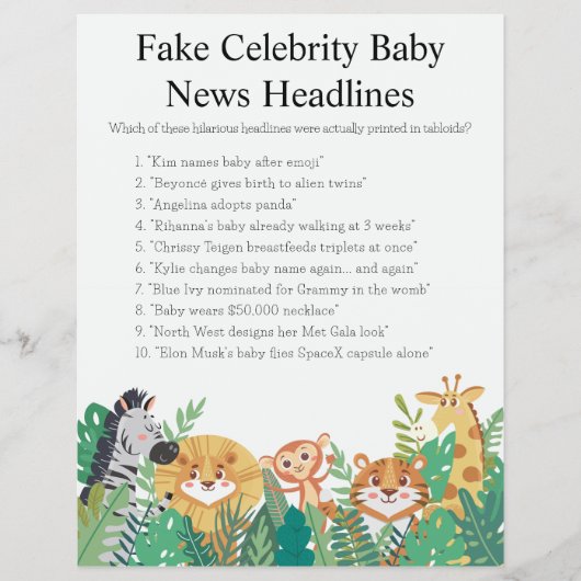 Oerwoud Safari Baby shower Games Flyer (Voorkant)