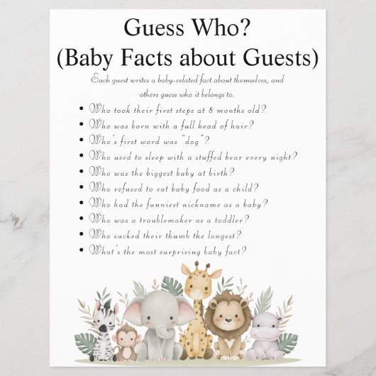 Oerwoud Safari Baby shower Games Flyer (Voorkant)