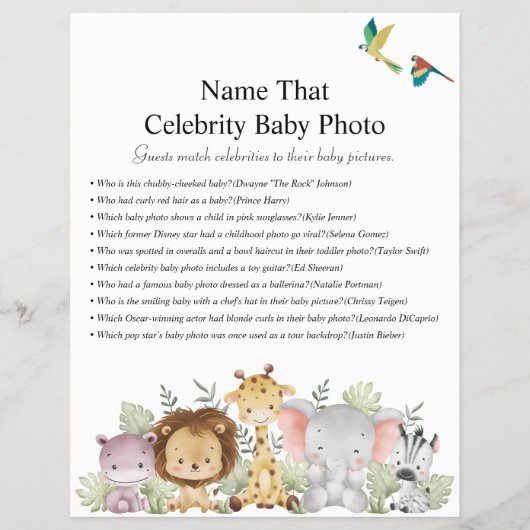 Oerwoud Safari Baby shower Games Flyer (Voorkant)