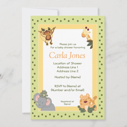 Oerwoud Safari Baby Shower Invitaties 5 x 7 formaa Kaart (Voorkant)