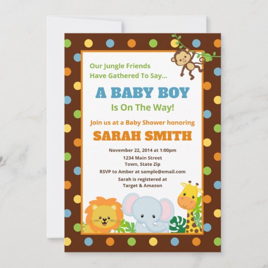 Oerwoud Safari Baby shower Invitation Baby Boy Kaart (Voorkant)