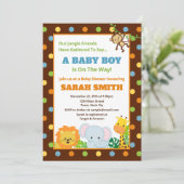 Oerwoud Safari Baby shower Invitation Baby Boy Kaart (Staand voorkant)
