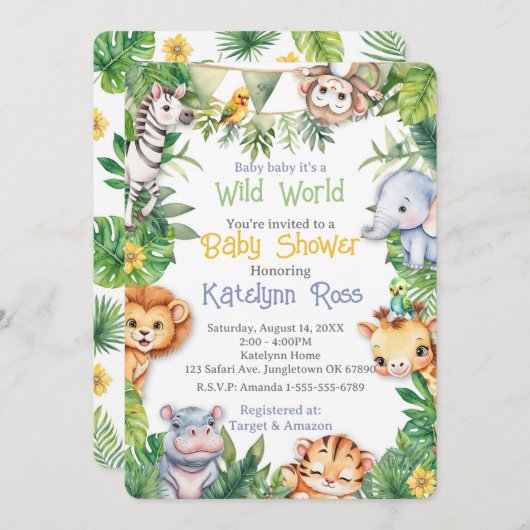 Oerwoud Safari Baby shower Kaart (Voorkant / Achterkant)