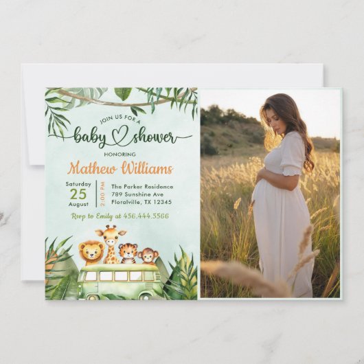 Oerwoud Safari Baby shower Party Foto Kaart (Voorkant)