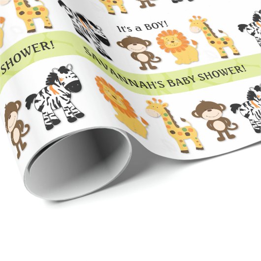 Oerwoud Safari Baby shower Persoonlijk Cadeaupapier (Rol Hoek)