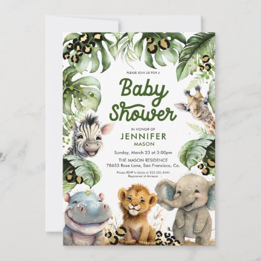 Oerwoud Safari Baby shower Uitnodiging (Voorkant)