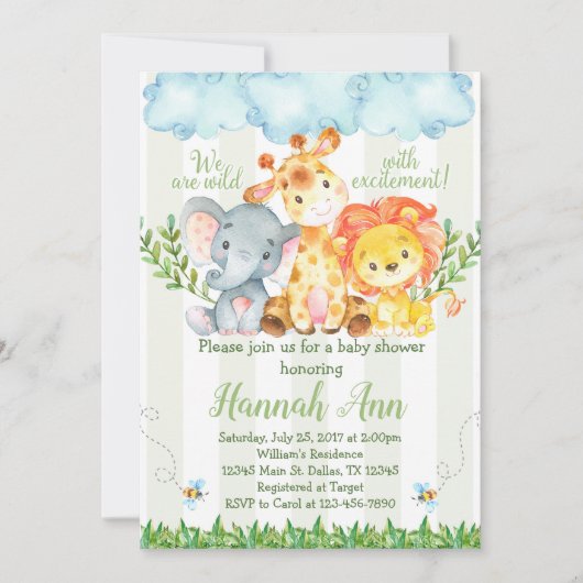 Oerwoud Safari Baby shower Uitnodiging (Voorkant)