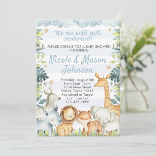 Oerwoud Safari Baby shower uitnodiging (Staand voorkant)
