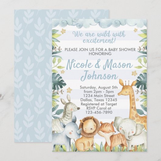 Oerwoud Safari Baby shower uitnodiging (Voorkant / Achterkant)