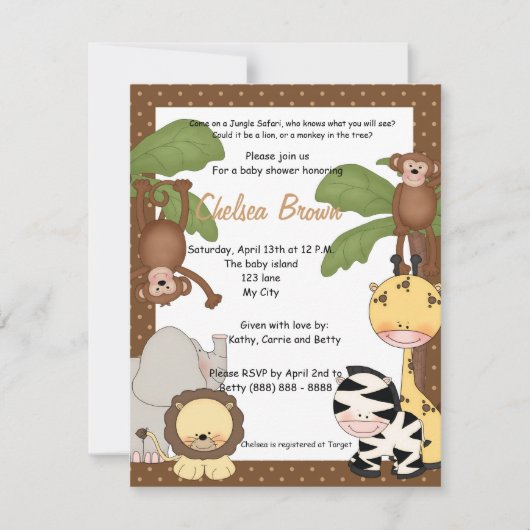 Oerwoud safari baby shower uitnodiging (Voorkant)