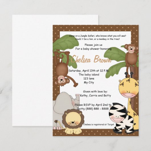 Oerwoud safari baby shower uitnodiging (Voorkant / Achterkant)