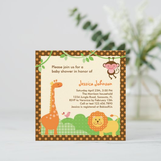 Oerwoud Safari Baby shower Uitnodiging (Staand voorkant)