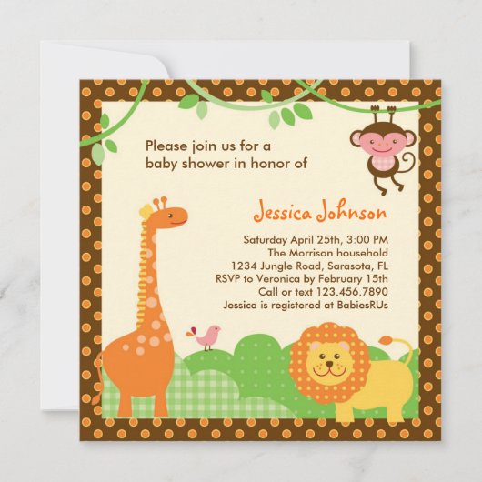 Oerwoud Safari Baby shower Uitnodiging (Voorkant)