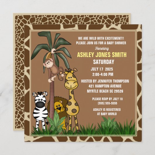 Oerwoud Safari Baby shower Uitnodiging (Voorkant / Achterkant)