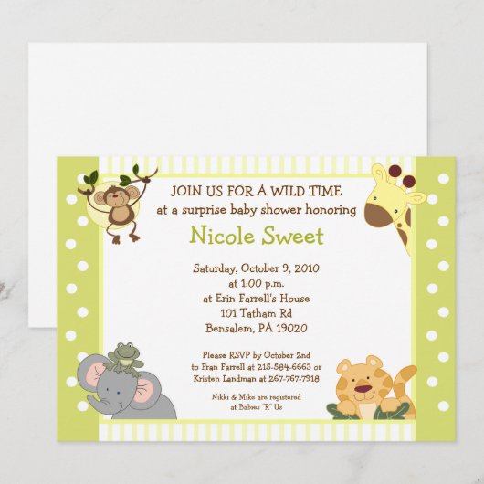 Oerwoud Safari Baby shower Uitnodiging 5x7 (Voorkant / Achterkant)