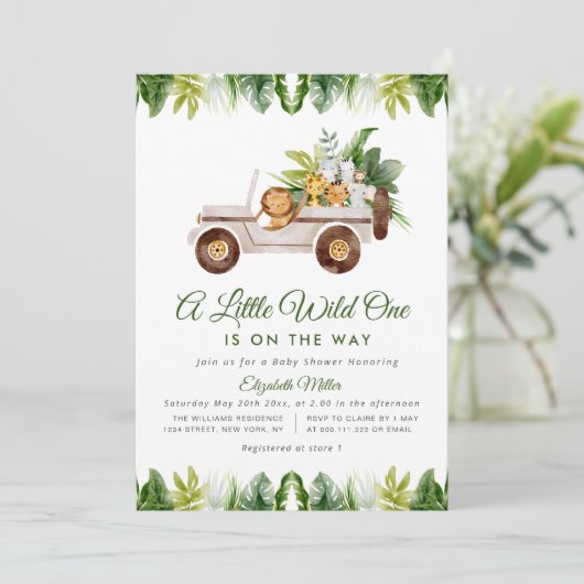 oerwoud safari baby shower-uitnodiging kaart (Staand voorkant)