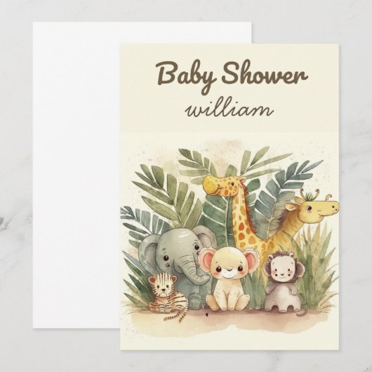 Oerwoud Safari Baby Shower-uitnodigingen Kaart (Voorkant / Achterkant)