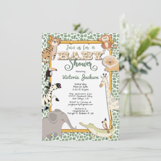 Oerwoud Safari Baby Shower-uitnodigingen Kaart (Staand voorkant)