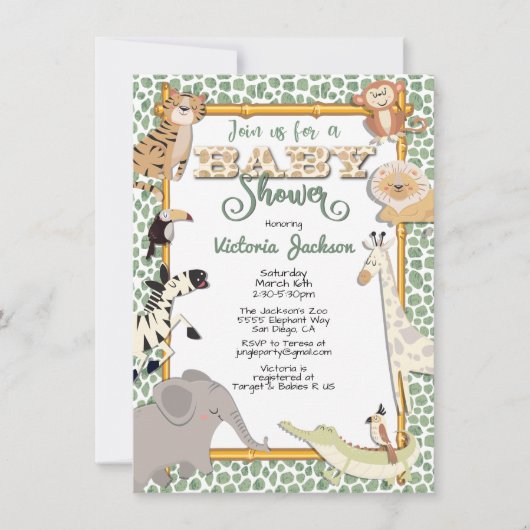 Oerwoud Safari Baby Shower-uitnodigingen Kaart (Voorkant)