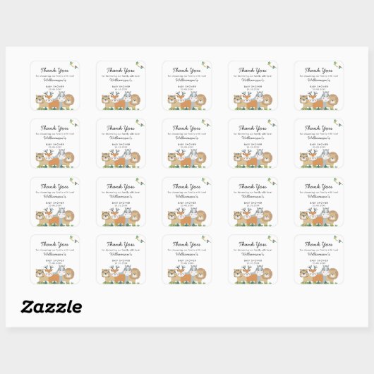 Oerwoud Safari Baby shower Vierkante Sticker (Vel)