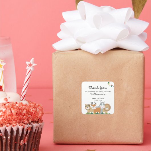 Oerwoud Safari Baby shower Vierkante Sticker (Feest)