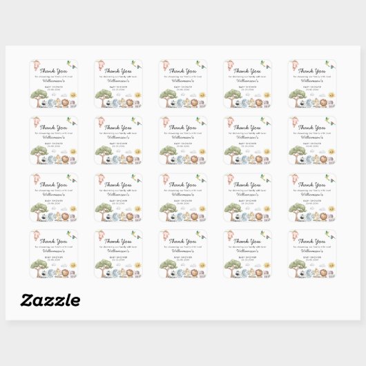 Oerwoud Safari Baby shower Vierkante Sticker (Vel)